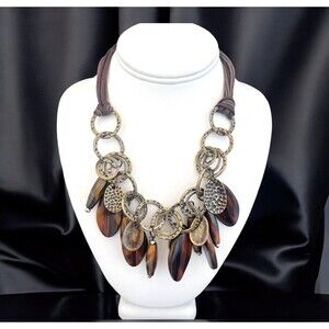 New Statement Necklace Tortoise Colored Simulated Stones Boho - 9S